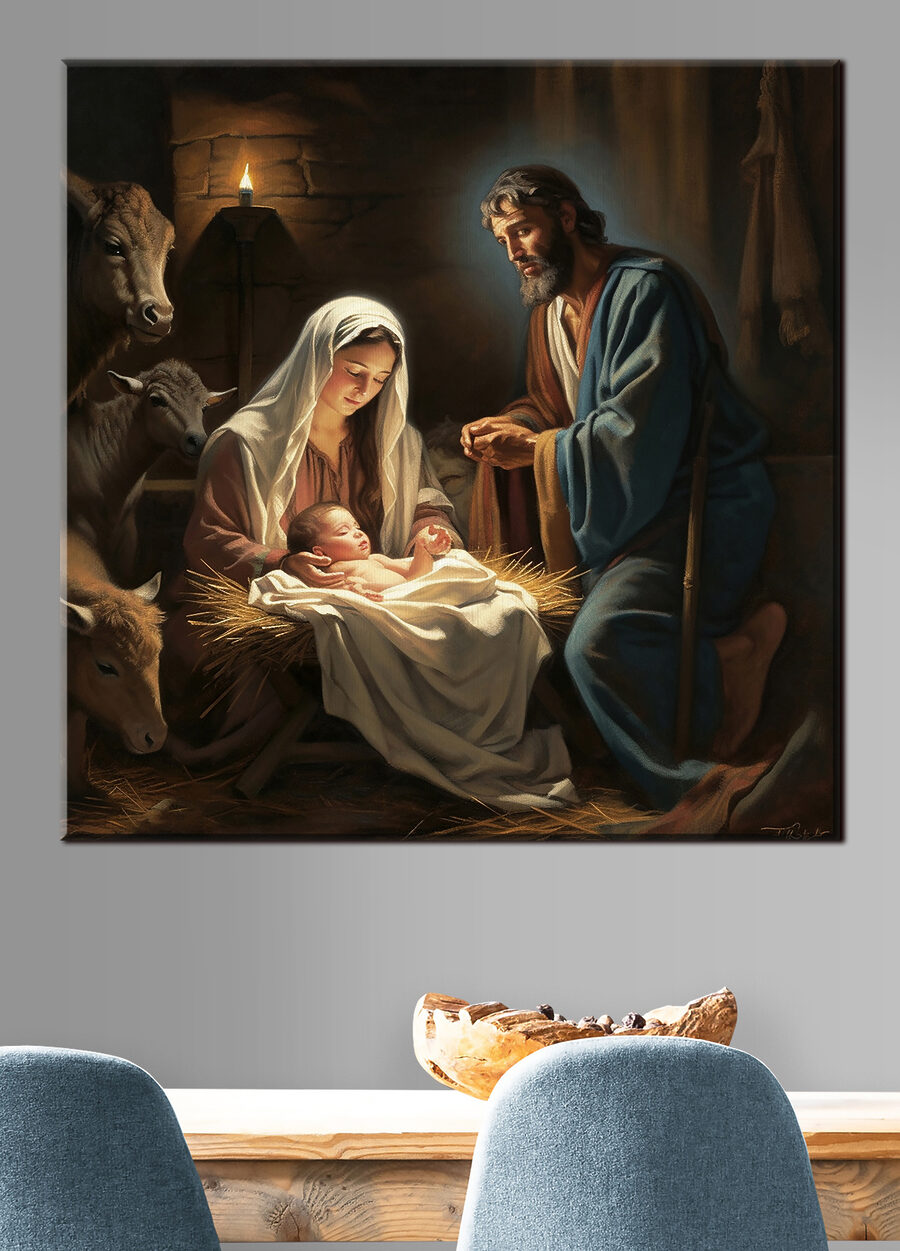 Niño en el pesebre en un interior