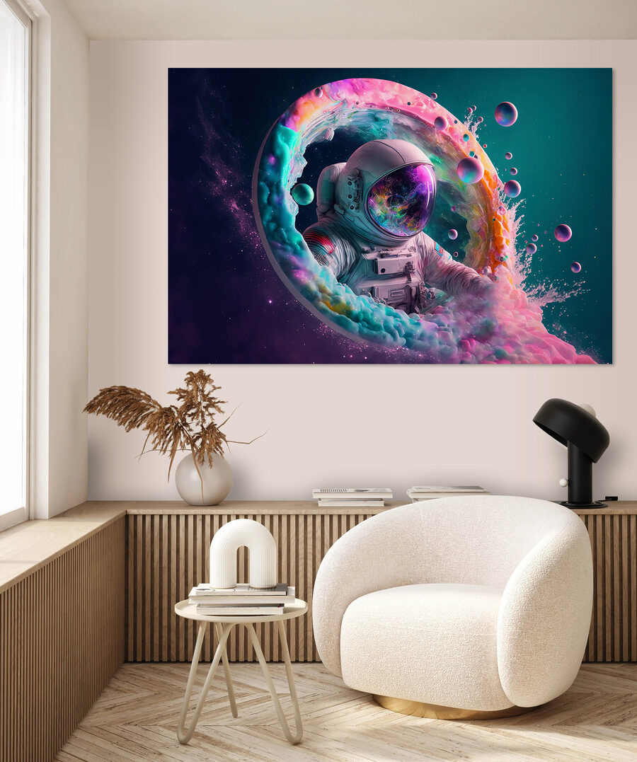 Astronauta en nebulosa en un interior