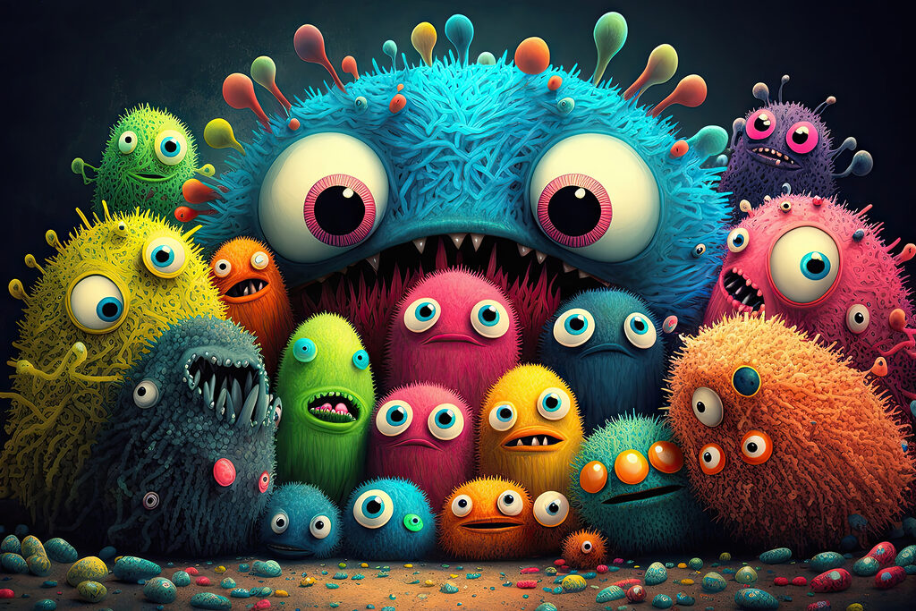 Monstruos alegres — diseño completo