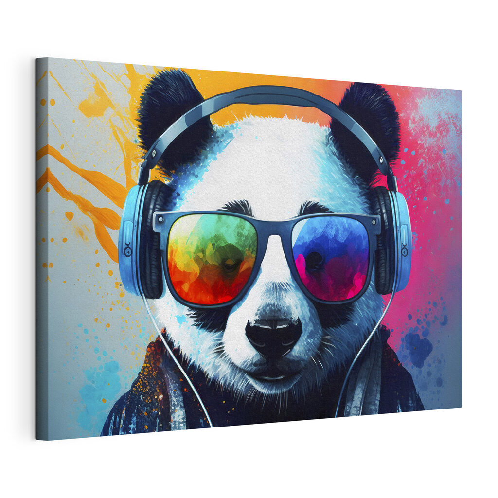 Panda con ritmo propio, lienzo tensado con el borde envolvente