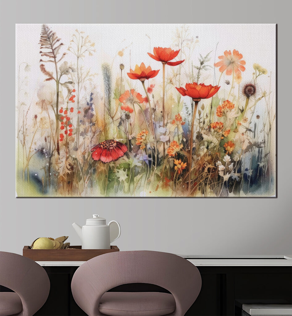 Amapolas entre hierbas en un interior