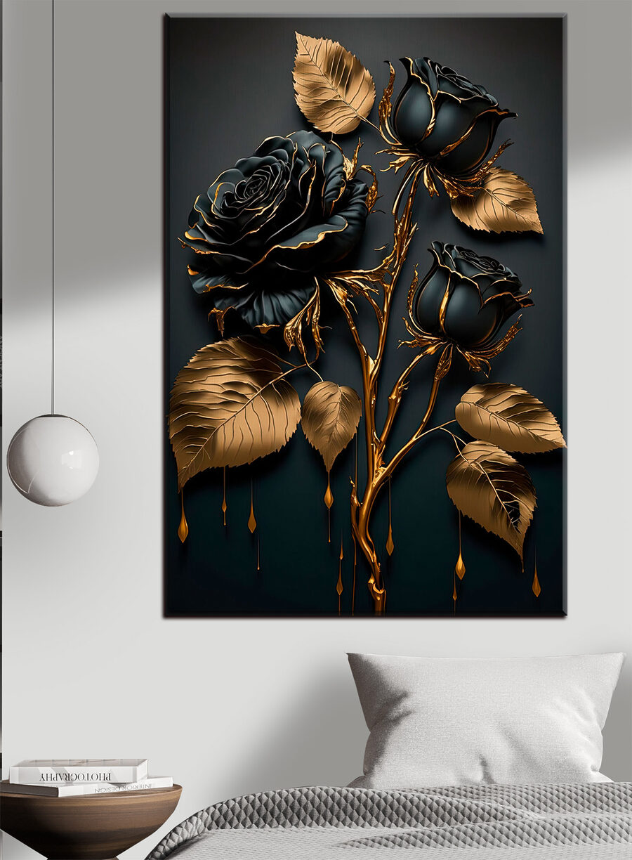 Rosas negras con oro en un interior