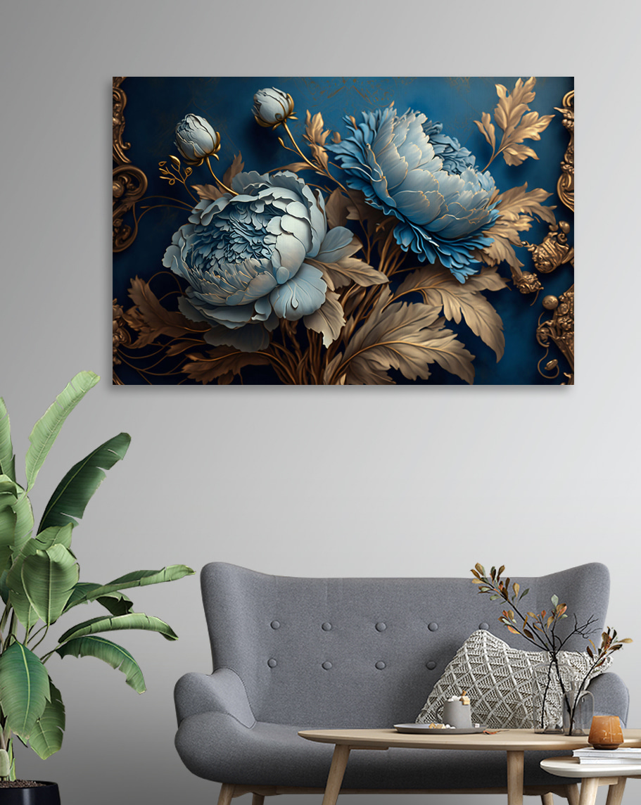 Flores azules, hojas ornamentales — interior 1