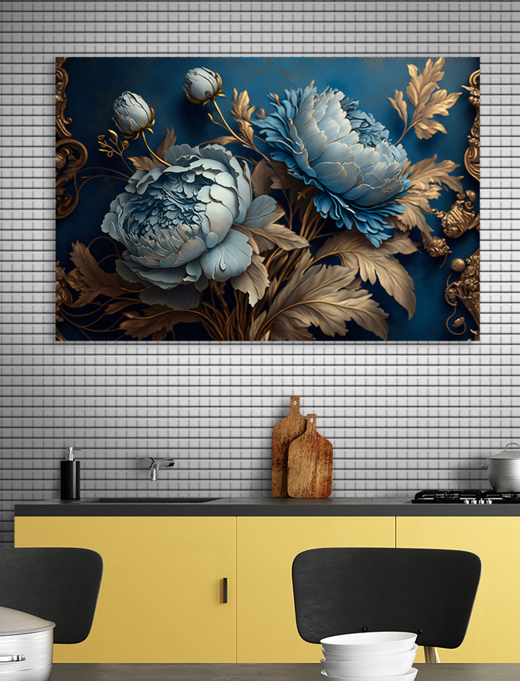 Flores azules, hojas ornamentales — interior 2