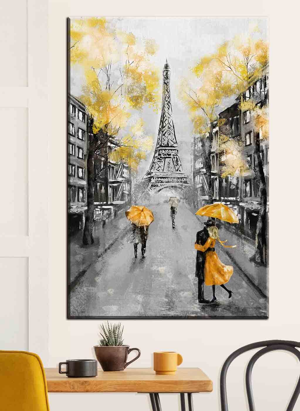 Paraguas amarillos en París en un interior