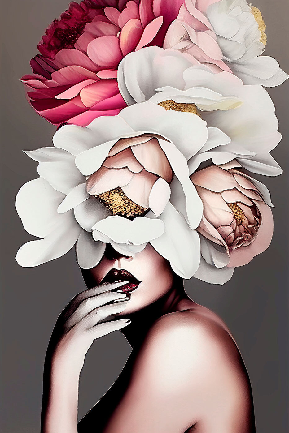 Rostro tras las flores — diseño completo
