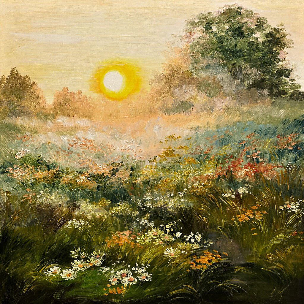 Atardecer sobre el campo — diseño completo