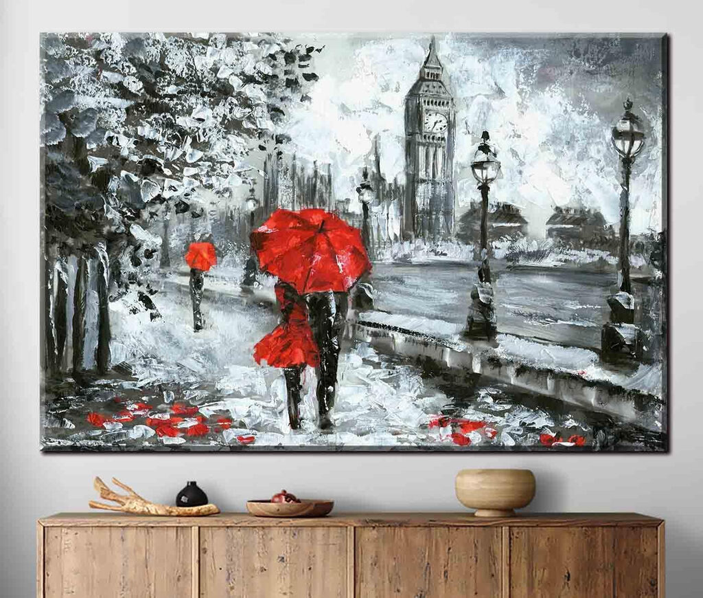 Paraguas rojo en Londres en un interior