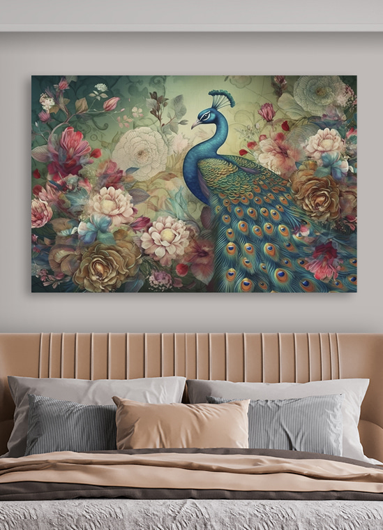 Pavo real en rosal — interior 1