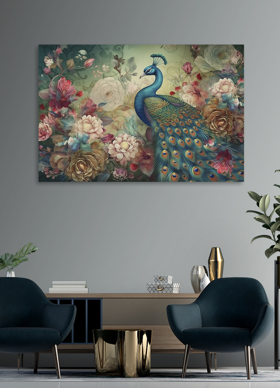 Pavo real en rosal — interior 2