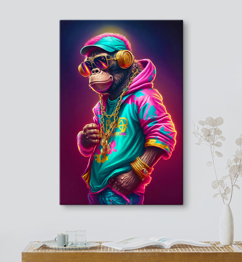 Mono en sudadera neón — interior 5