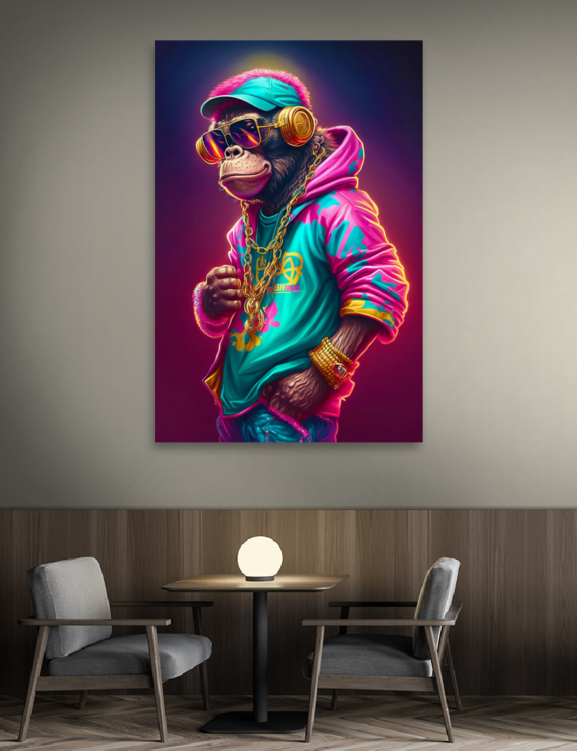 Mono en sudadera neón — interior 1
