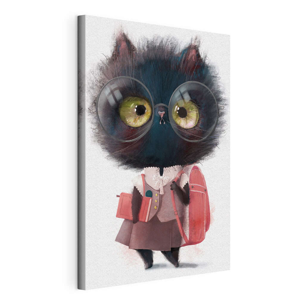 Gatito listo para clase, lienzo tensado con el borde envolvente