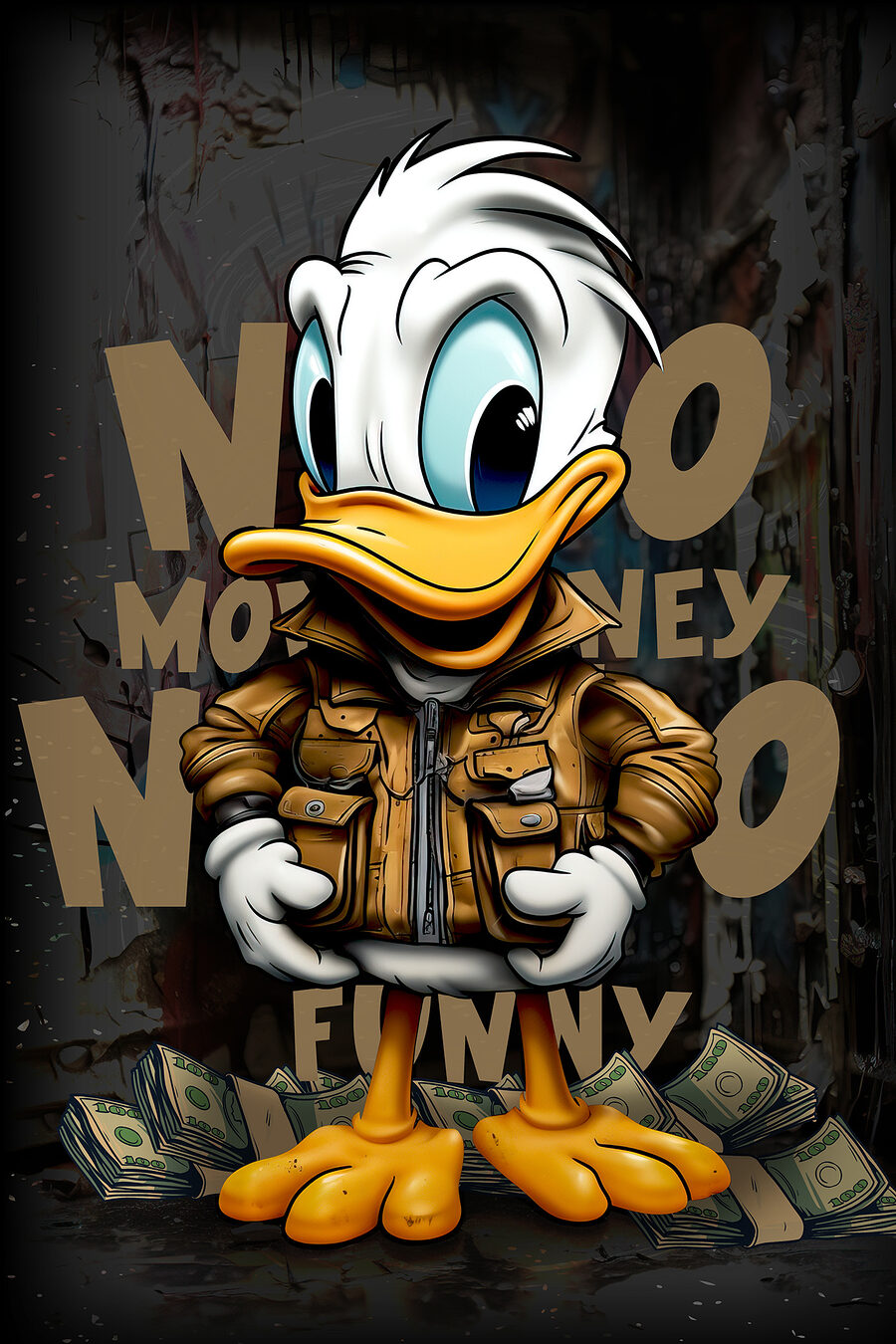 Pato entre letras doradas — diseño completo