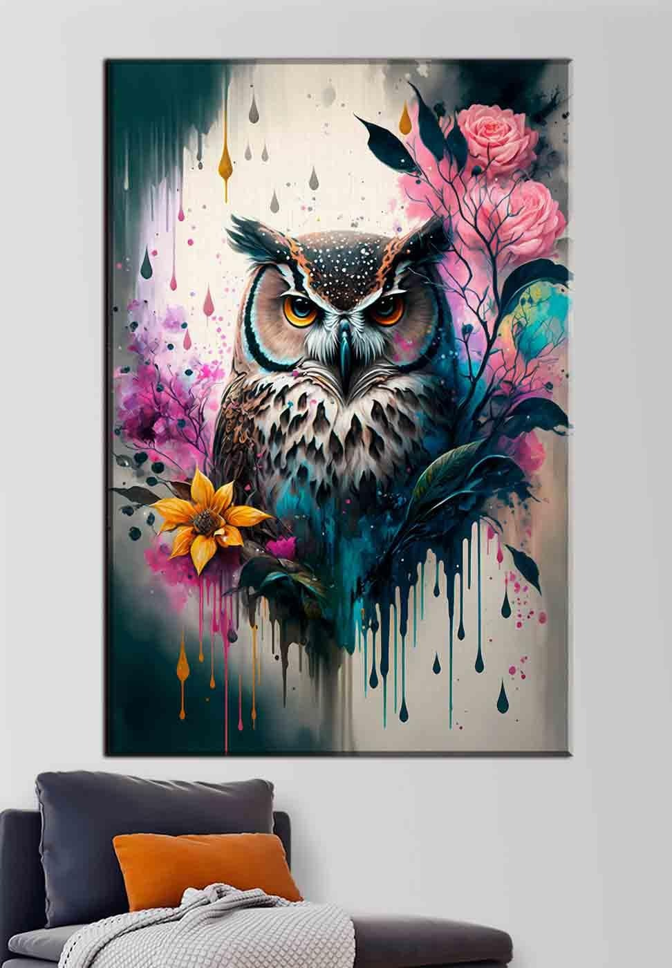 Búho entre rosas pintadas — interior 1