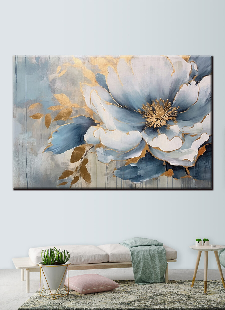 Flor con sombras azules en un interior