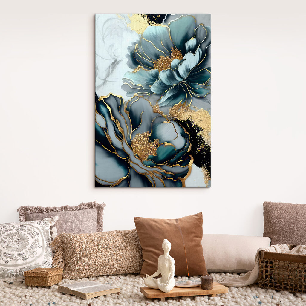 Flores azules, bordes dorados — interior 5