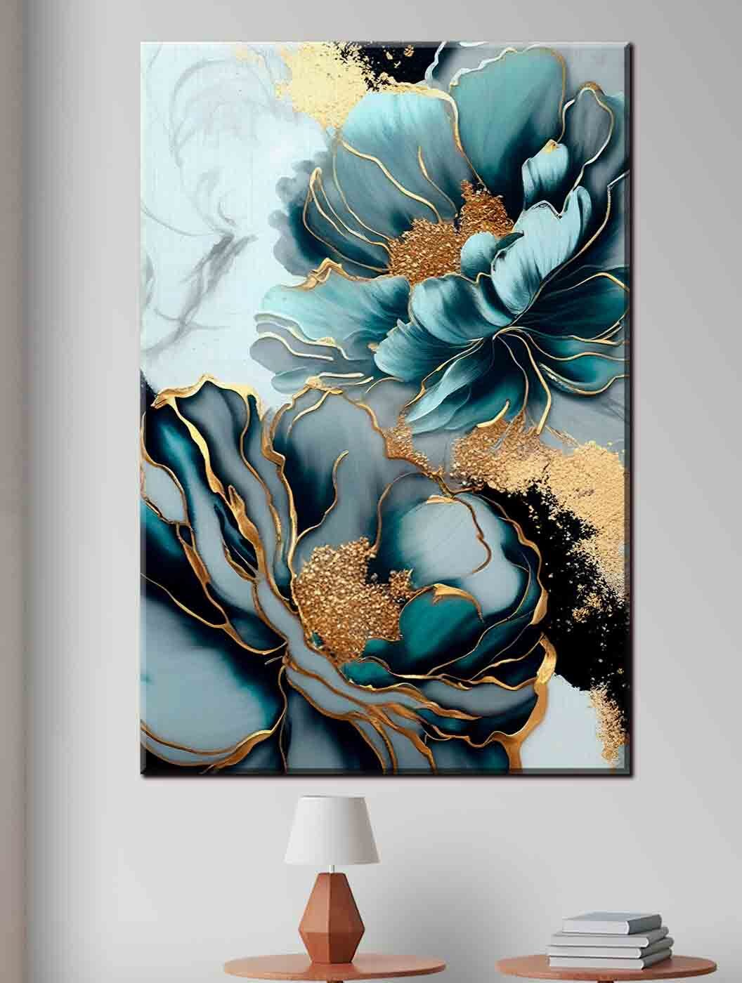 Flores azules, bordes dorados — interior 1