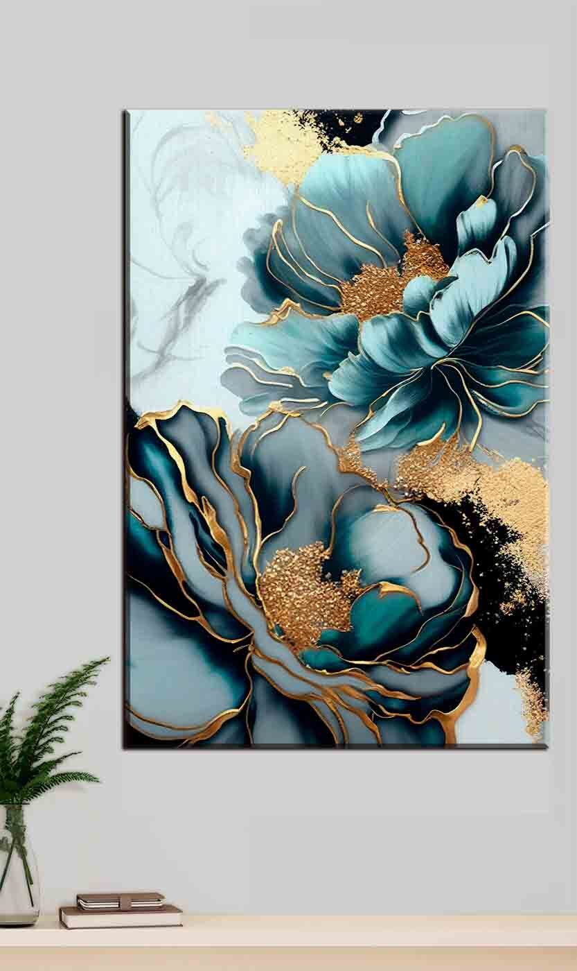 Flores azules, bordes dorados — interior 2