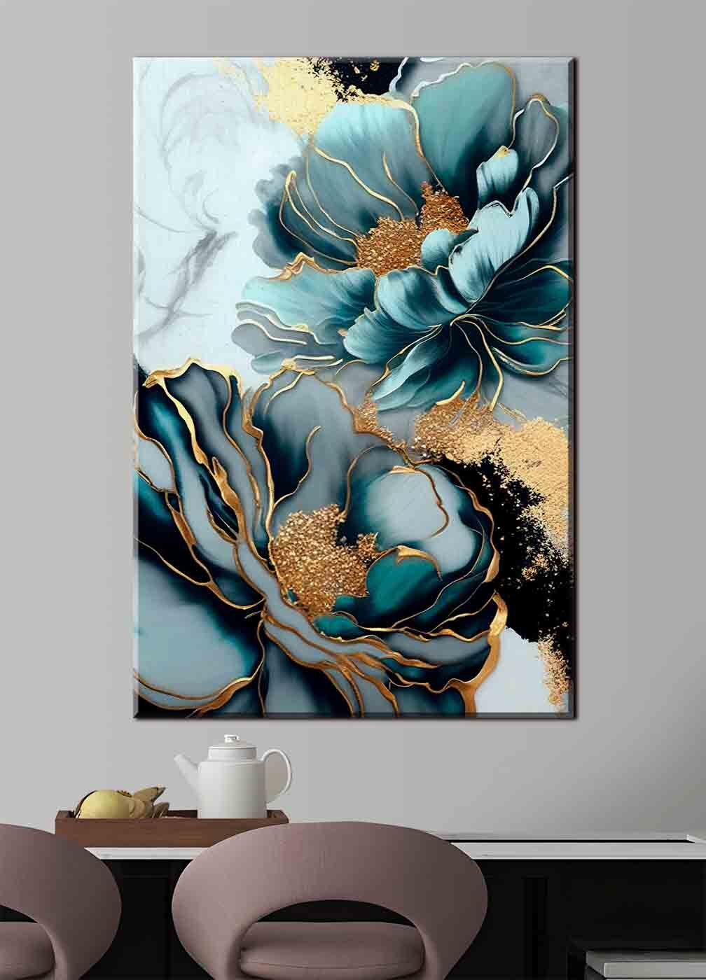 Flores azules, bordes dorados — interior 3