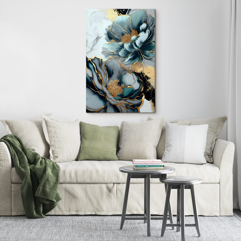 Flores azules, bordes dorados — interior 6