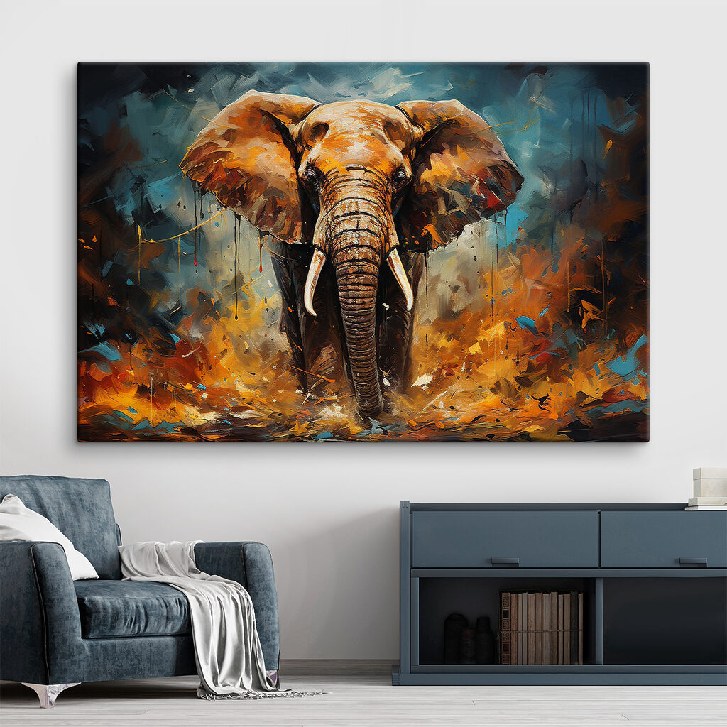 Elefante en pintura naranja — interior 2