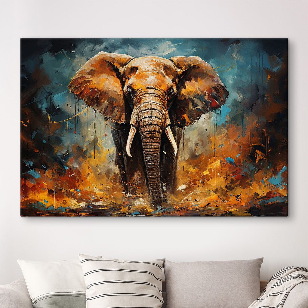Elefante en pintura naranja — interior 3