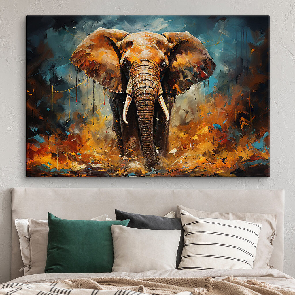 Elefante en pintura naranja — interior 4