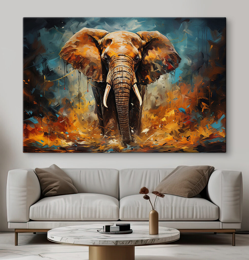 Elefante en pintura naranja — interior 5