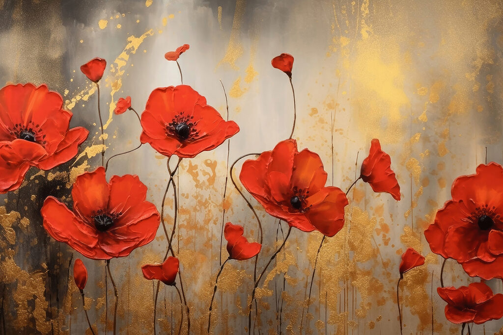 Amapolas sobre fondo dorado — diseño completo