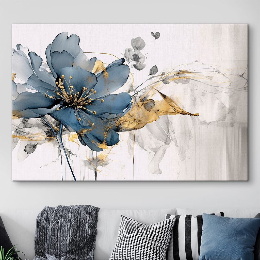 Flor azul entre líneas en un interior