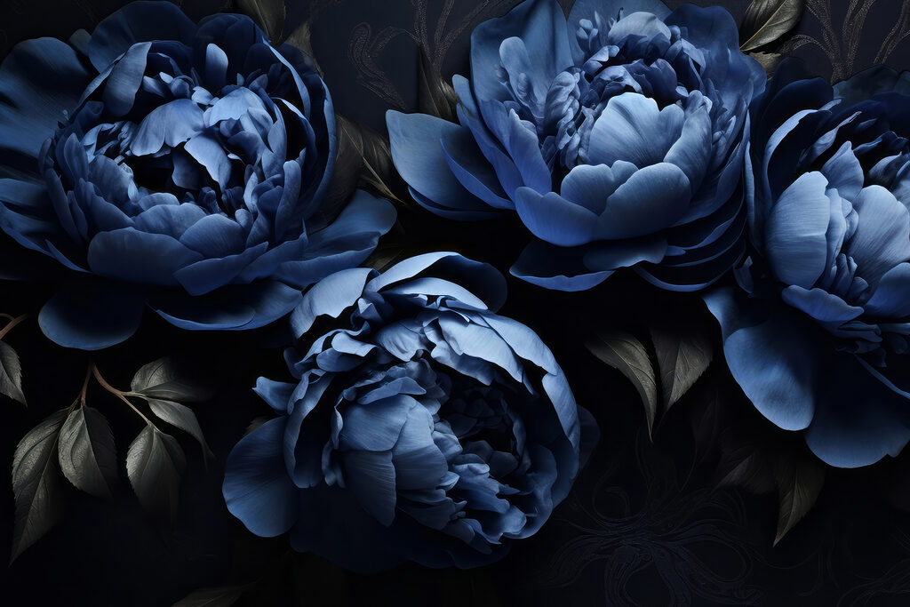 Peonías en azul noche — diseño completo