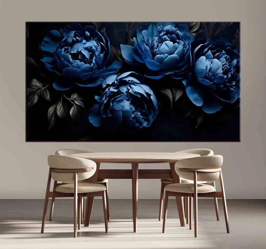 Peonías en azul noche — interior 1