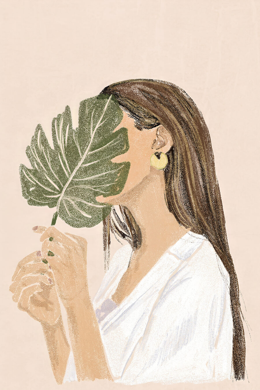 Hoja ante el rostro — diseño completo