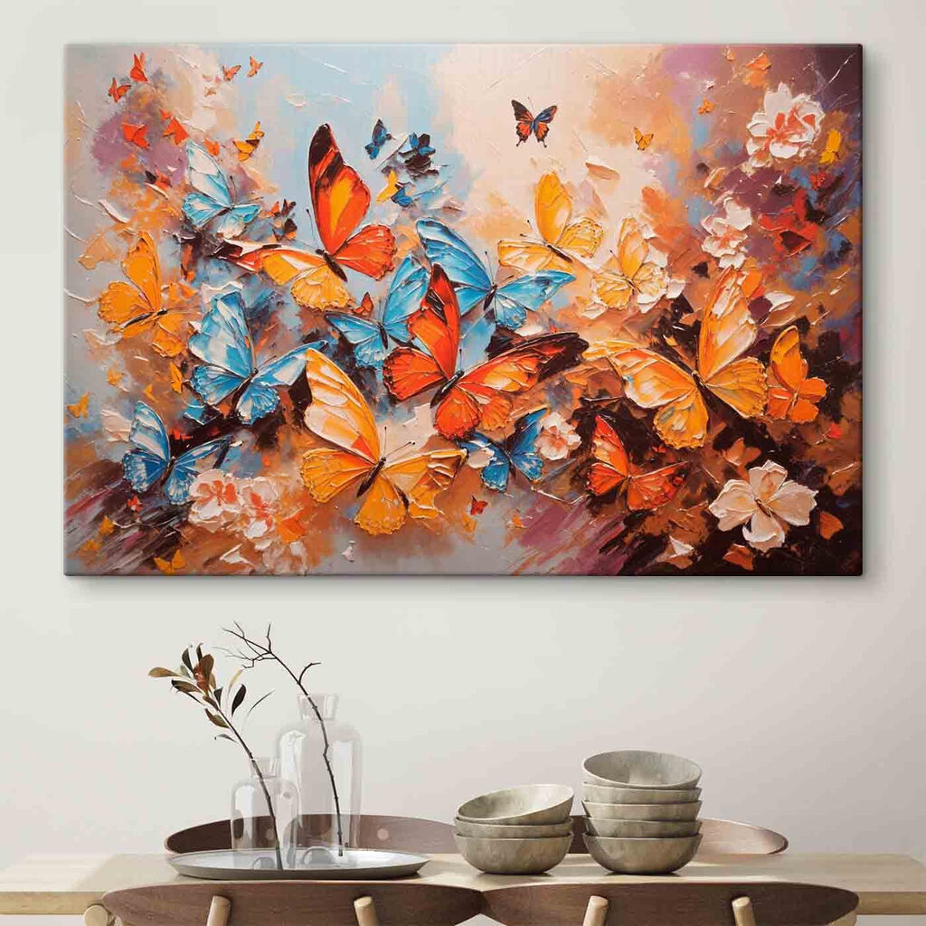 Mariposas en remolino cálido en un interior