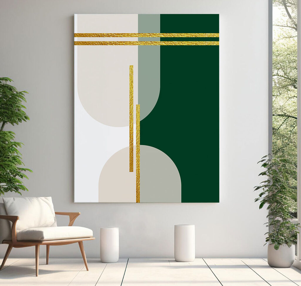 Verde con líneas doradas en un interior