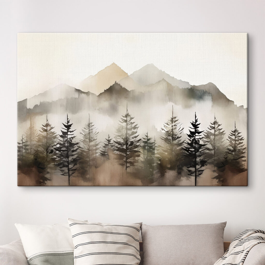 Niebla sobre cumbres pálidas en un interior
