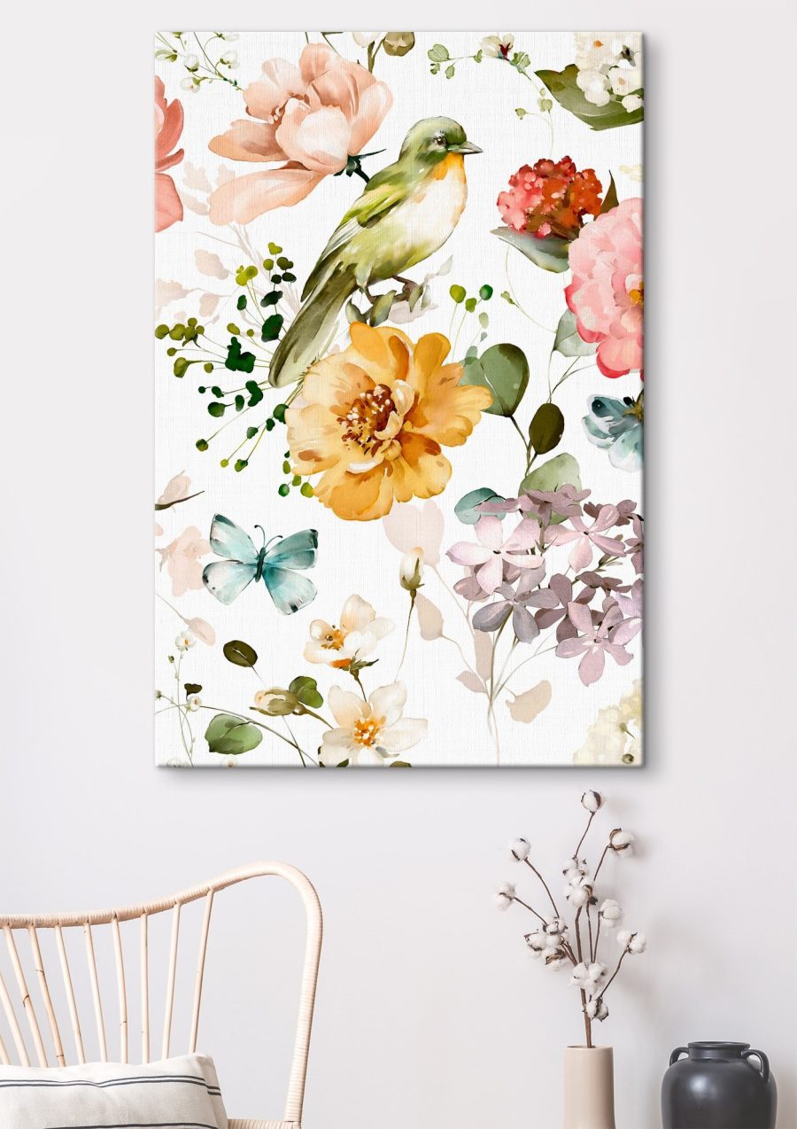 Pájaro entre flores claras — interior 2