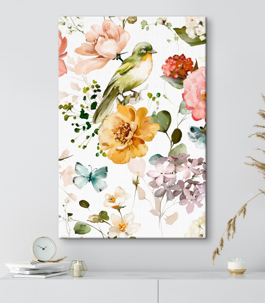 Pájaro entre flores claras — interior 3