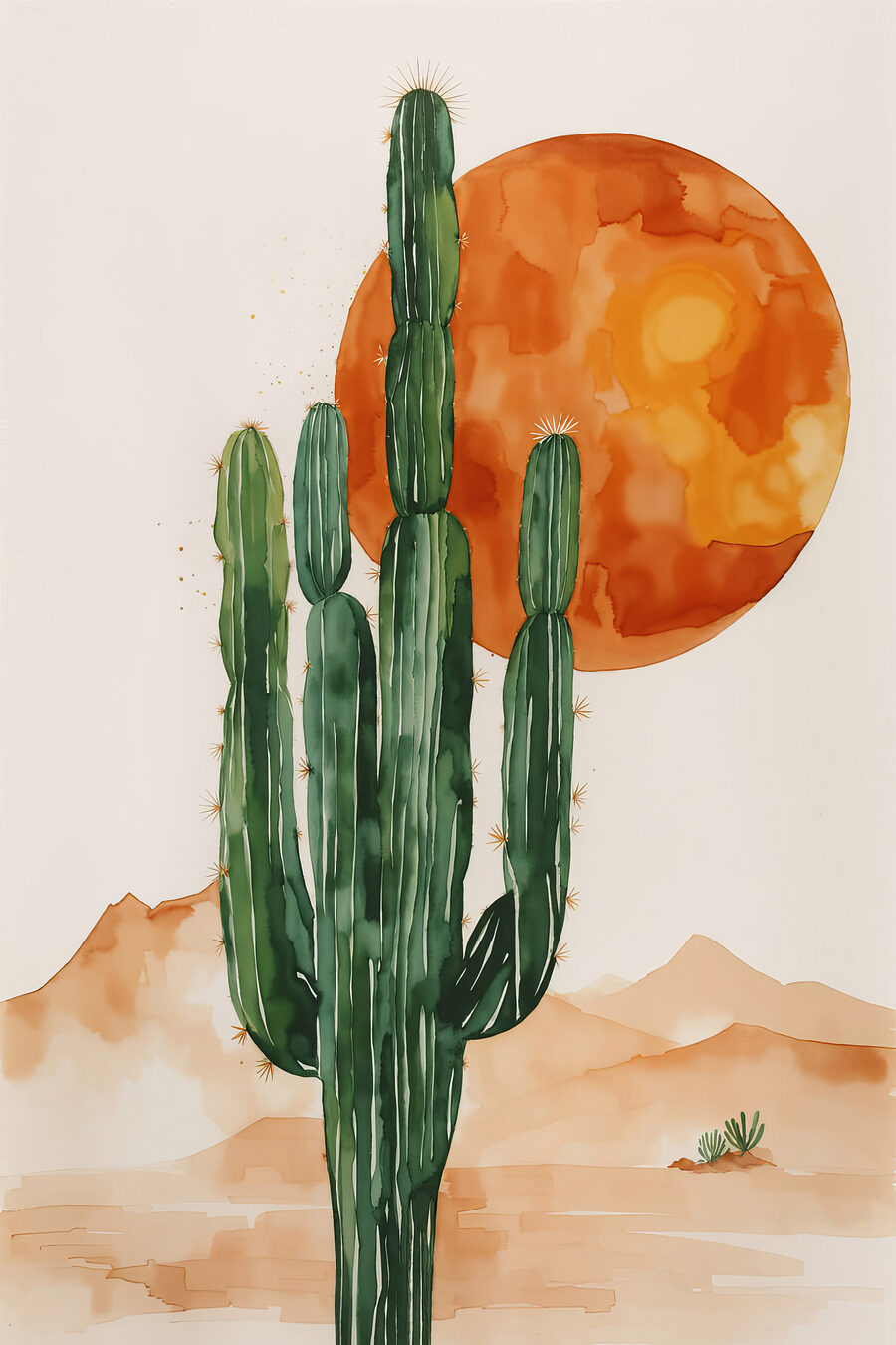 Cactus con sol naranja — diseño completo