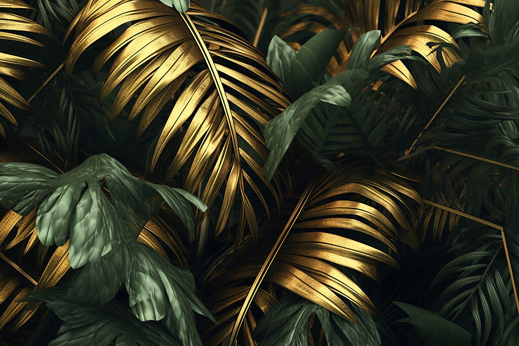 Palmeras con sombra dorada — diseño completo