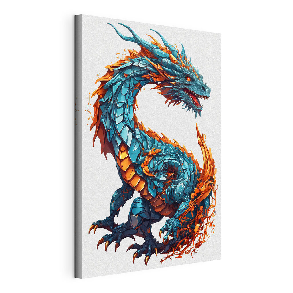 Dragón azul y naranja, lienzo tensado con el borde envolvente