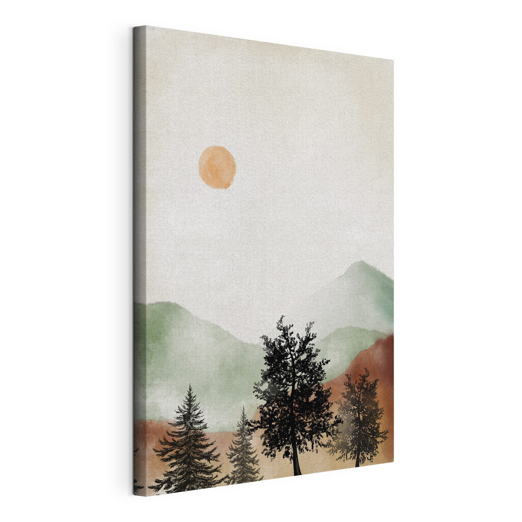Sol sobre el bosque, lienzo tensado con el borde envolvente