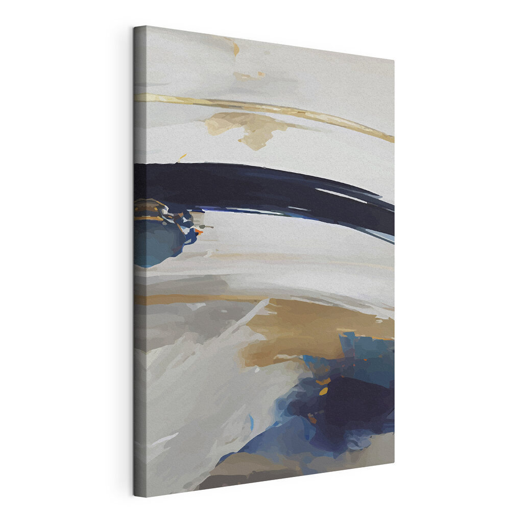 Arco azul sobre pintura, lienzo tensado con el borde envolvente