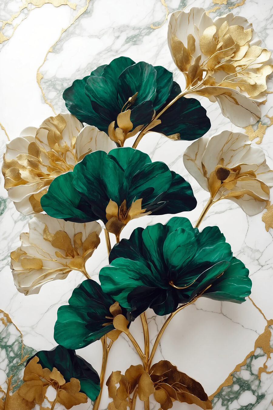 Flores verdes con oro — diseño completo