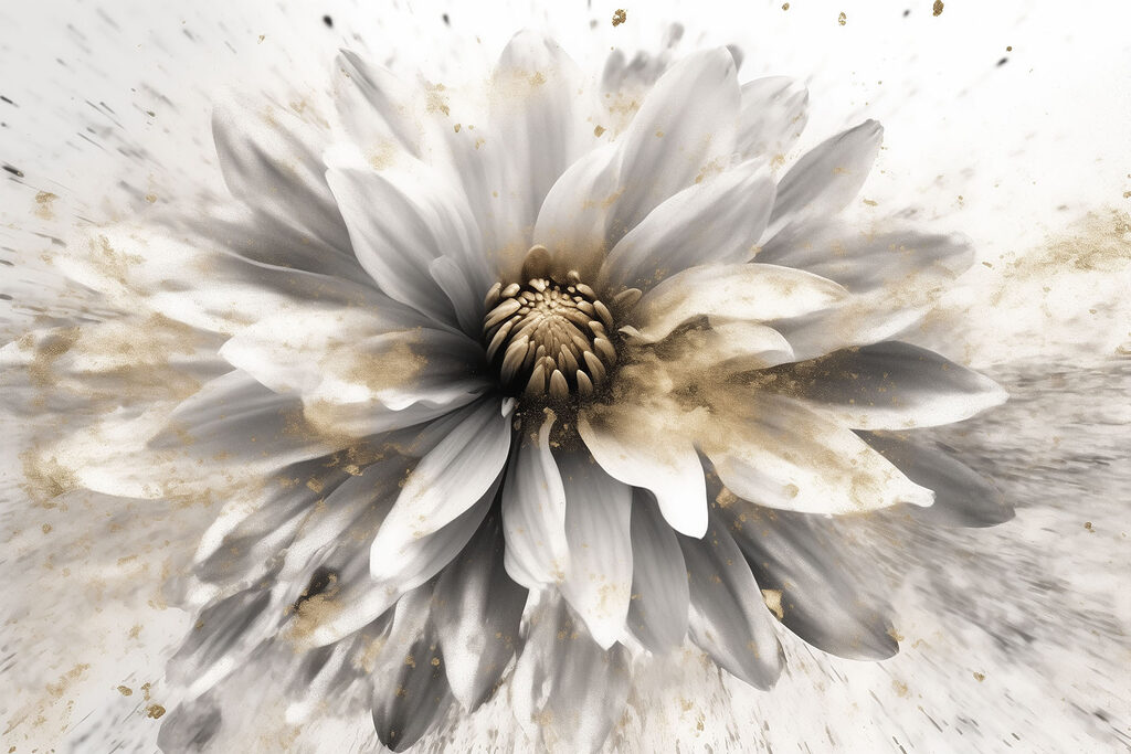 Una flor blanca irradia — diseño completo
