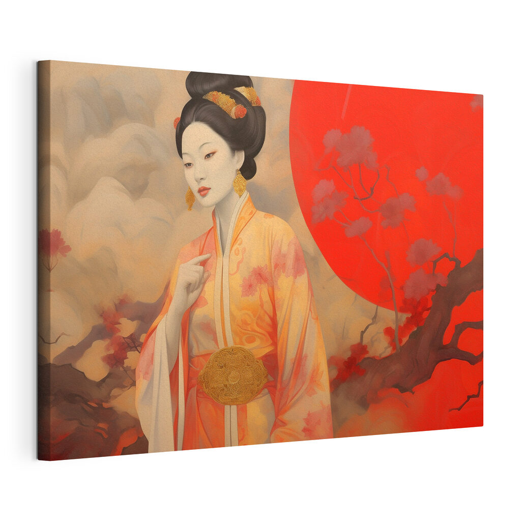 Kimono al atardecer, lienzo tensado con el borde envolvente