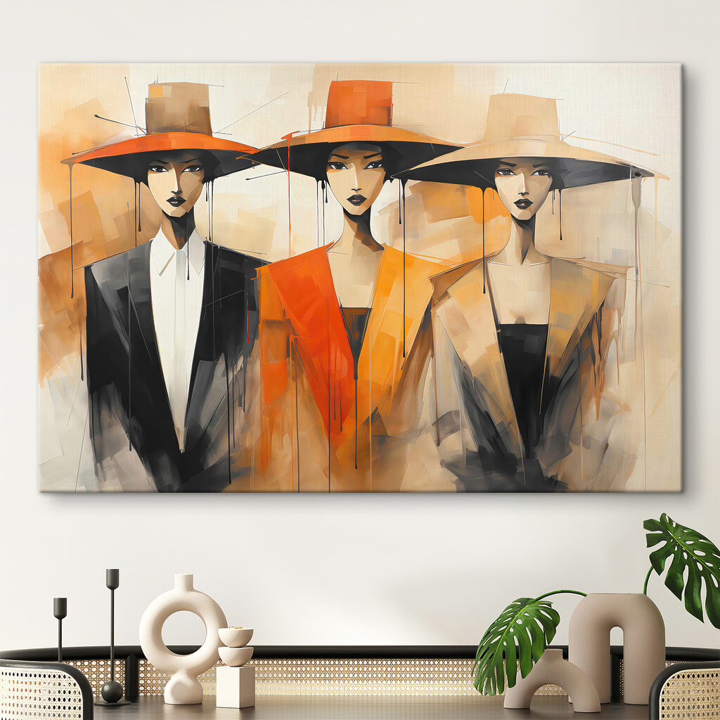 Tres sombreros en conversación en un interior