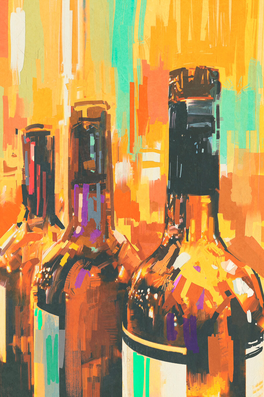 Botellas en pintura cálida — diseño completo
