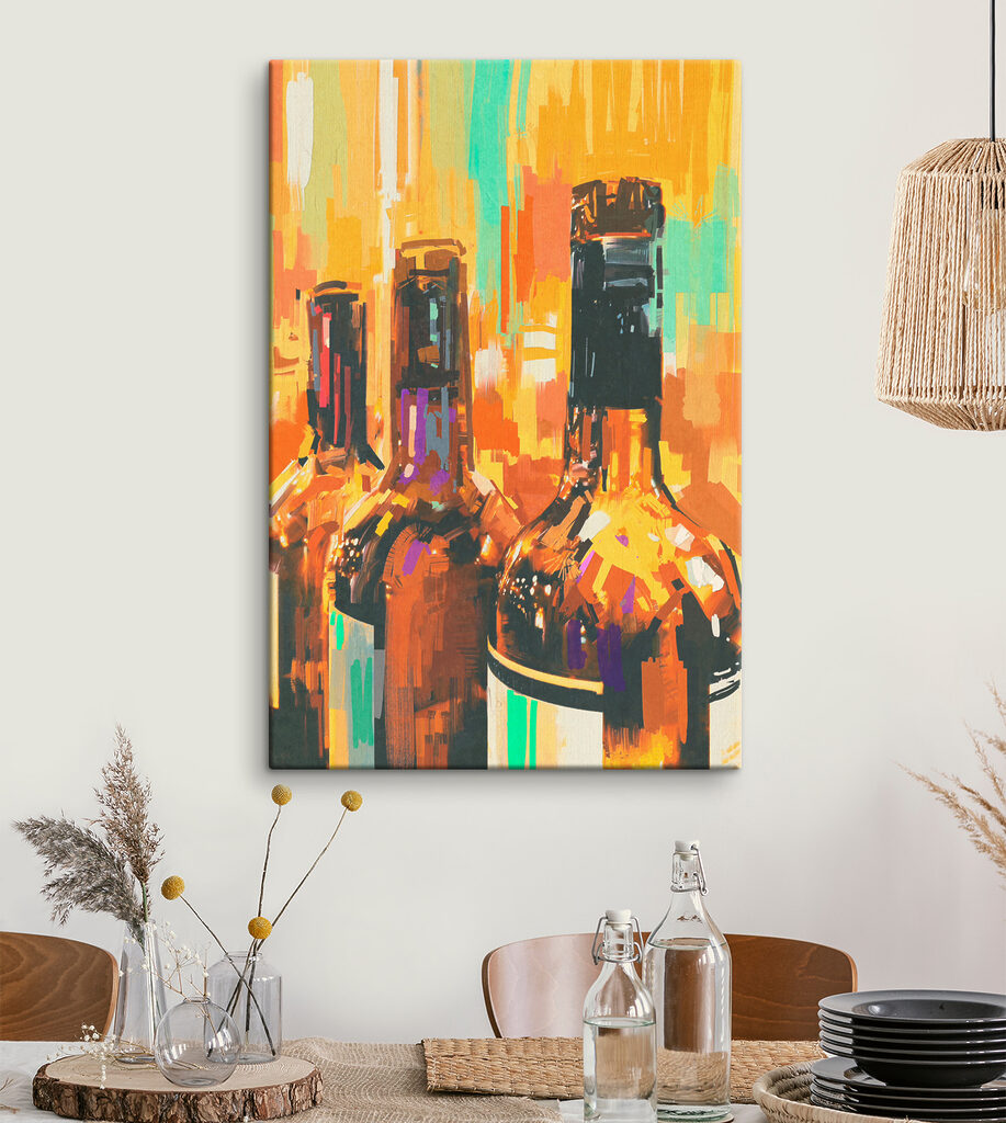 Botellas en pintura cálida — interior 1